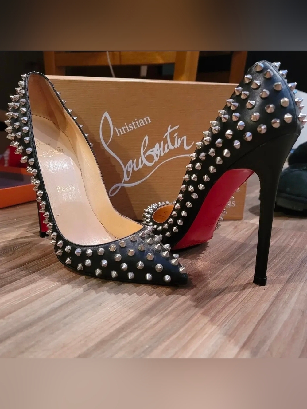 Christian Louboutin Pigalle Spikes 120 Black Calf Leather Heels 39